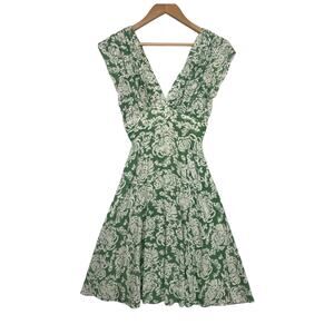 Trashy Diva Dress Womens 2 Green Floral V Neck Fit Flare Retro Pinup Rockabilly